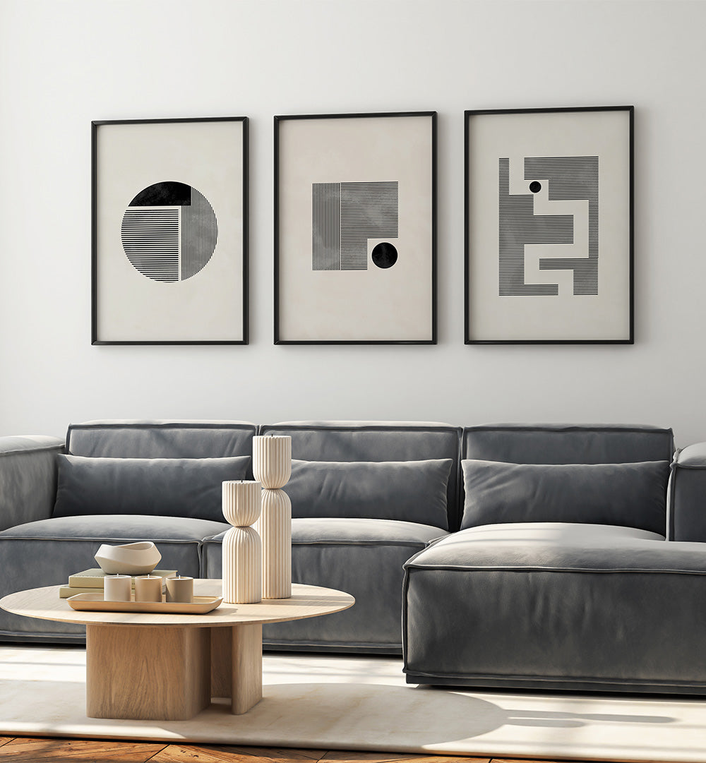 MINIMALIST MAZE SET , SET OF 3 PAINTINGS