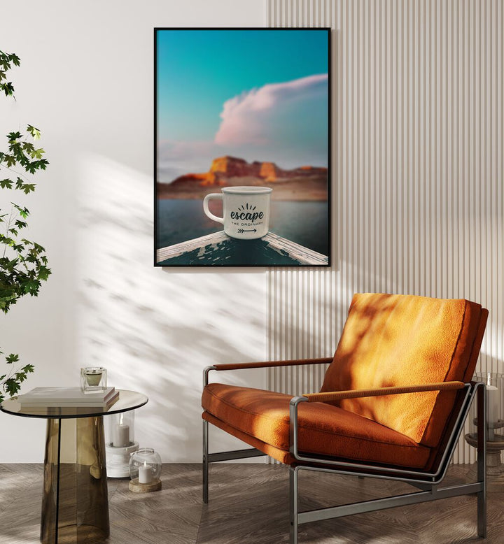 Stylish mug with "escape" design and vibrant landscape, perfect for ESCAPE USA TRAVEL, QUOTES enthusiasts.