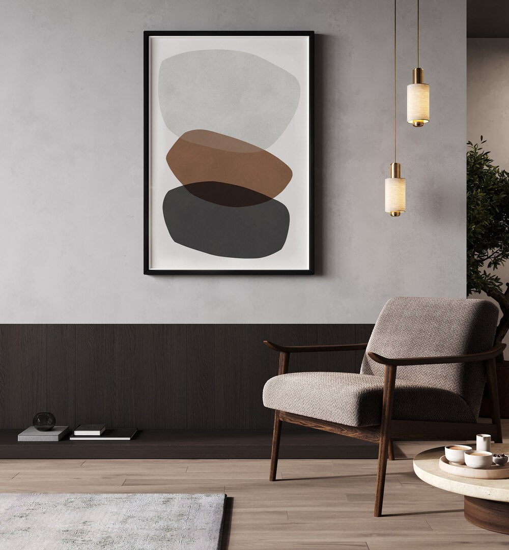 Stylish interior featuring ROCK OVERLAY VII, ABSTRACT PAINTINGS, enhancing modern decor with a minimalist touch.