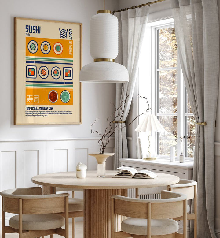 Bright and stylish dining area featuring SUSHI, BAR & CAFE ART, perfect for culinary enthusiasts and art lovers.