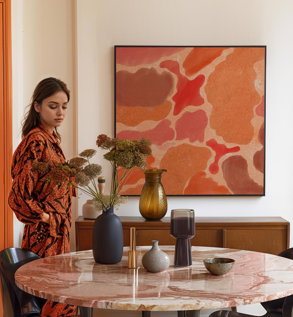 Modern living space featuring TEXTURES OF TERRA V, ABSTRACT PAINTINGS, enhancing elegance with vibrant tones.