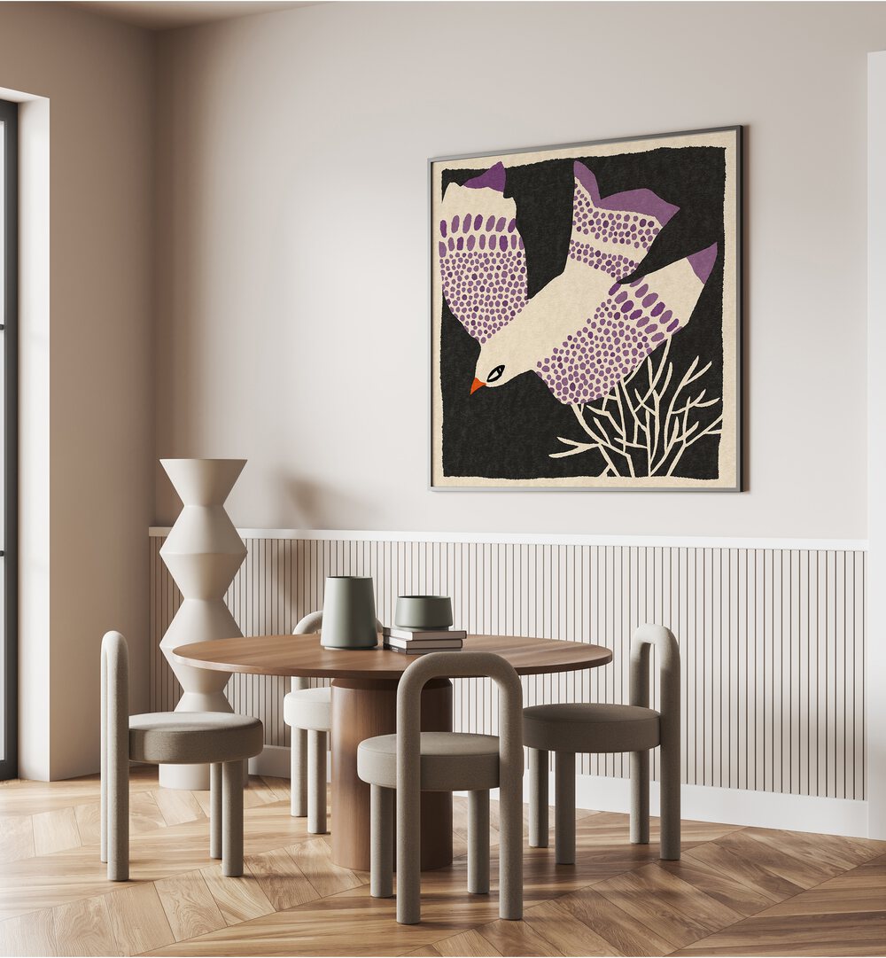 Lavender Flight, Animal Paintings showcase a graceful bird in vibrant colors, perfect for enhancing any space.