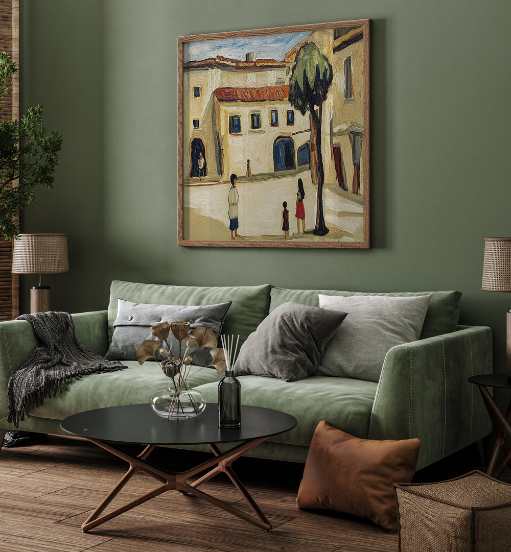 Stylish living room featuring the STREET SCENE V artwork, perfect for urban-inspired decor and modern interiors.