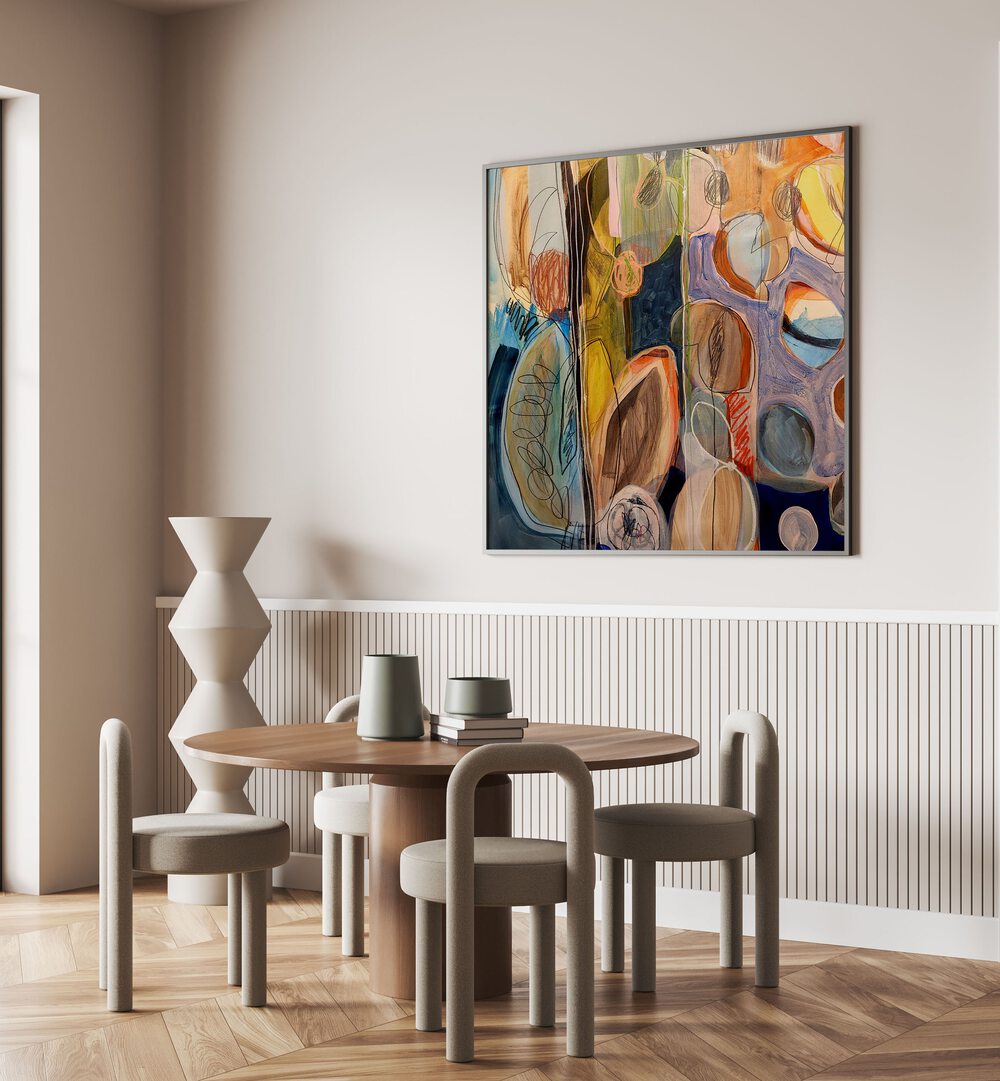 Vibrant ELEMENTS ORGANISEES IV, ABSTRACT PAINTINGS, showcasing fluid brush strokes for a captivating decor piece.