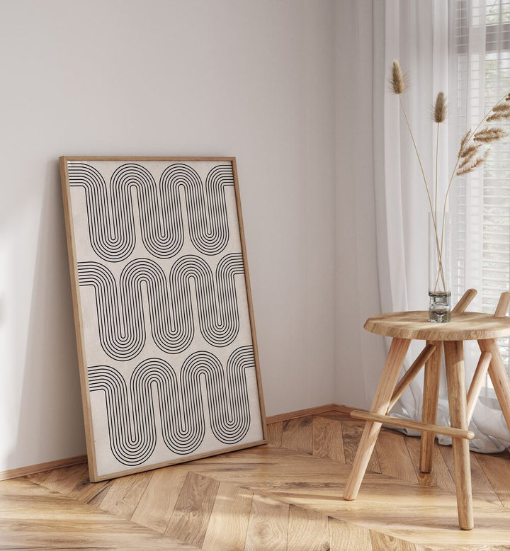 Stylish MODERN WAVES NO.I, GEOMETRIC ART PRINTS elevate your space with dynamic black and white abstract design.
