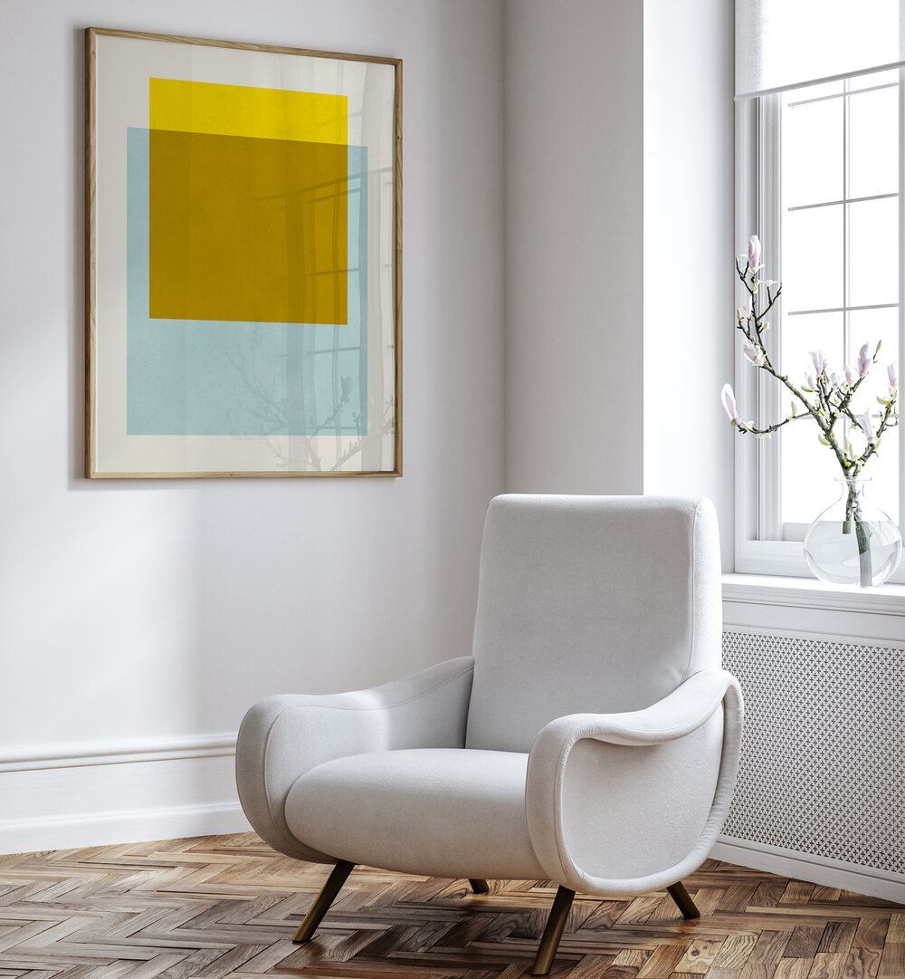 Vibrant COLORFUL OVERLAY II, GEOMETRIC ART PRINTS enhancing a stylish interior with bold colors and modern design.