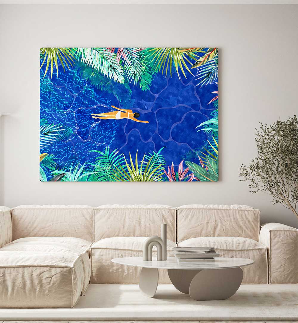 TROPICAL JUNGLE POOL , BEACH PAINTINGS