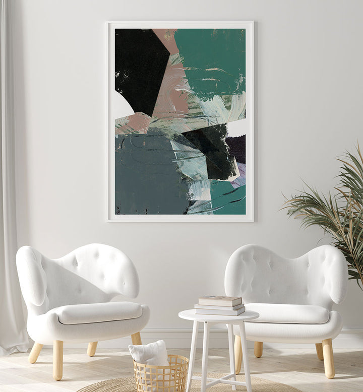 Stylish interior featuring BLUE BLACK NEUTRAL III, ABSTRACT PAINTINGS, enhancing contemporary decor with rich colors.