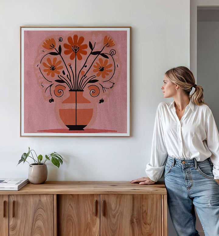 ABSTRACT FLOWERS IN A VAS , FLORAL FLOWER PAINTINGS