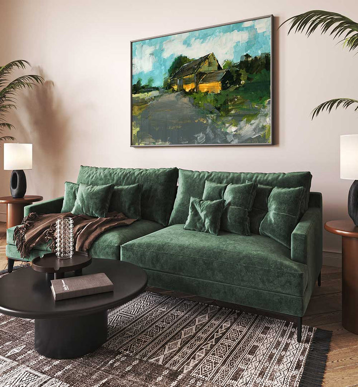 Transform your space with COUNTRY BARN I, LANDSCAPE PAINTINGS, showcasing serene countryside beauty.