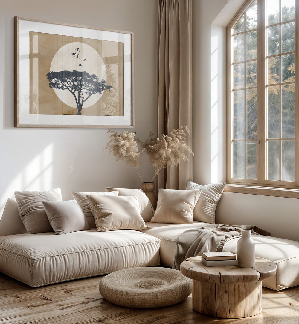 Ethiopia Spirit, Landscape Paintings adorn a cozy living room, capturing the essence of Ethiopian culture and beauty.