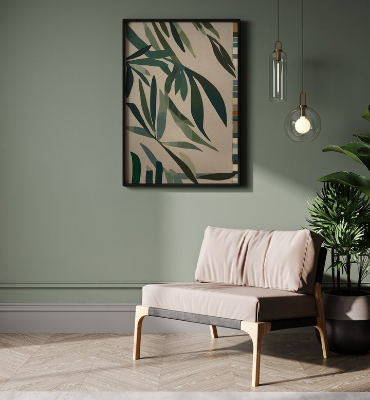Stylish decor featuring PAPER CUT GREEN LEAVES, FLORAL FLOWER PAINTINGS enhances any modern living space.