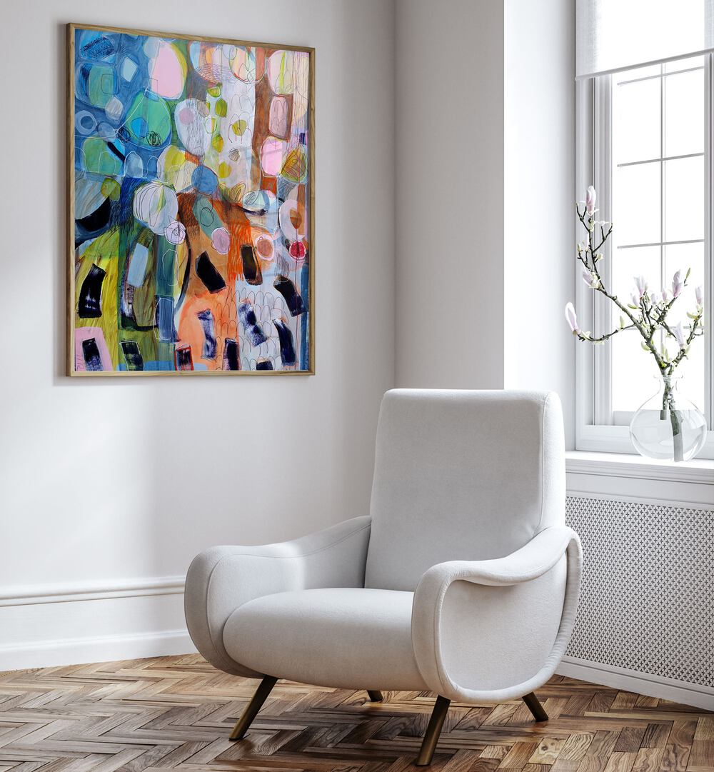 Bright and colorful ELEMENTS ORGANISEES V, ABSTRACT PAINTINGS enhancing modern interiors with dynamic brushwork.