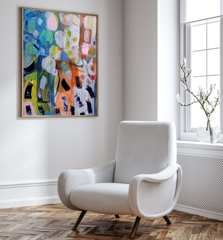 Bright and colorful ELEMENTS ORGANISEES V, ABSTRACT PAINTINGS enhancing modern interiors with dynamic brushwork.