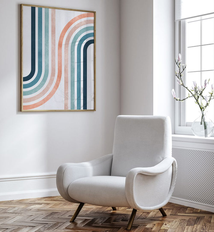 Stylish LINES AND ARCS II, GEOMETRIC ART PRINTS enhance modern decor, showcasing vibrant lines and curves.