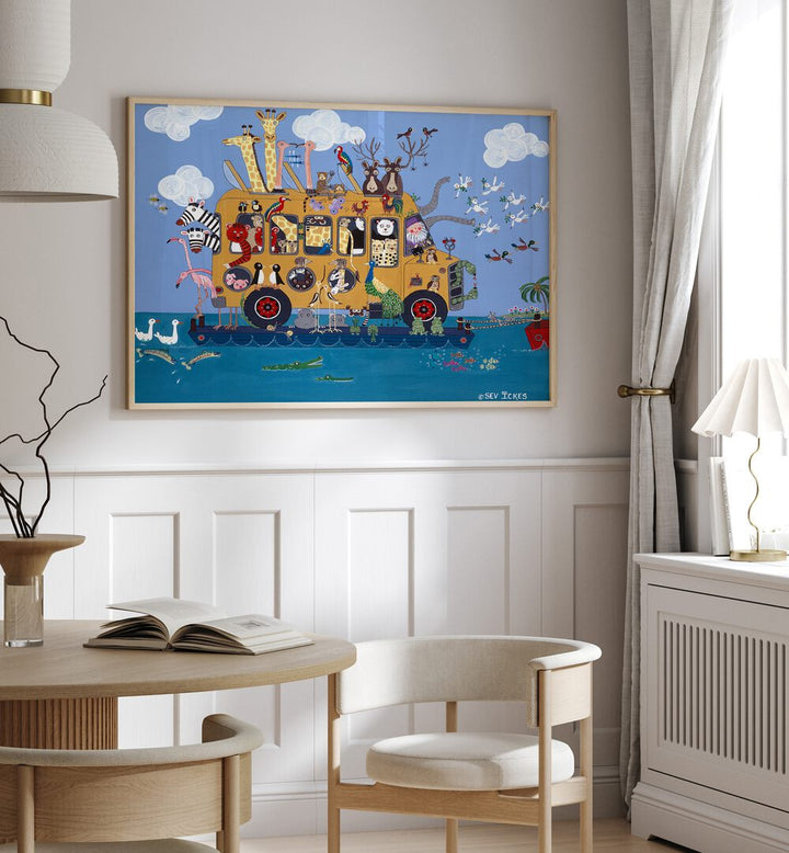 Whimsical NOAHS BUS, KIDS ROOM PAINTINGS bring adventure to your child's room with vibrant colors and charming animals.