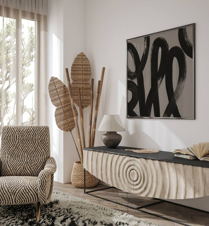 Stylish decor featuring RECORDS, ABSTRACT PAINTINGS, perfect for music lovers and art enthusiasts alike.