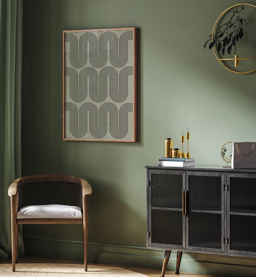 Stylish interior featuring MODERN WAVES NO.II, GEOMETRIC ART PRINTS, enhancing creativity and modern design aesthetics.