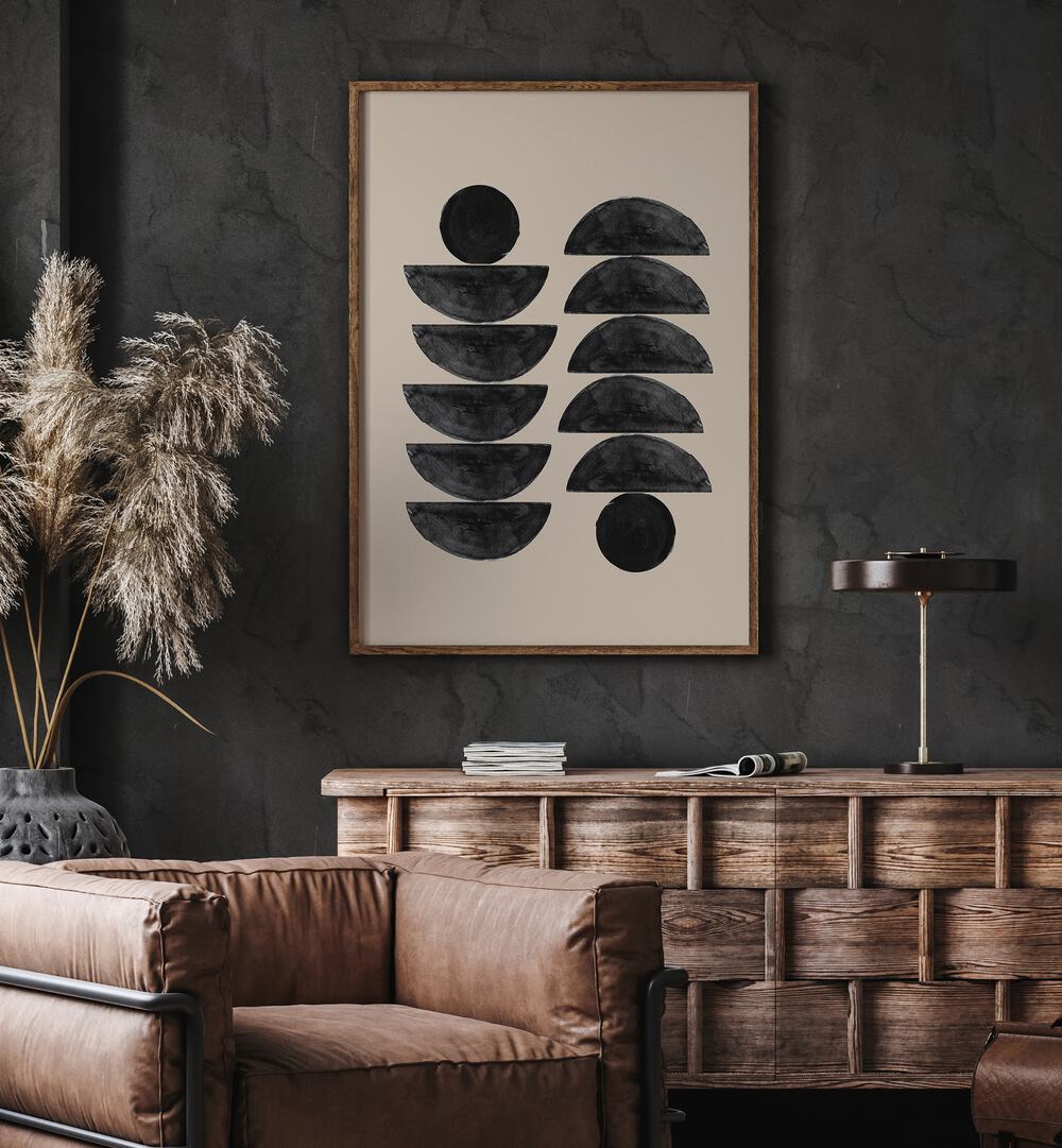 Stylish SCANDINAVIAN SHAPES, BOHO ART PAINTINGS adorn a modern living space with elegant geometric designs.