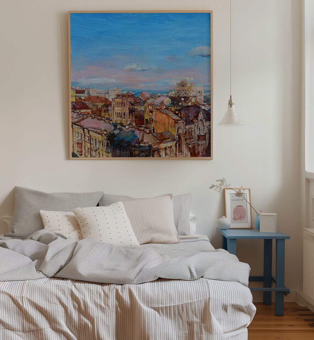 Stunning CITYSCAPE WITH ROOFS, LANDSCAPE PAINTINGS adding urban elegance to modern interiors and transforming living spaces.
