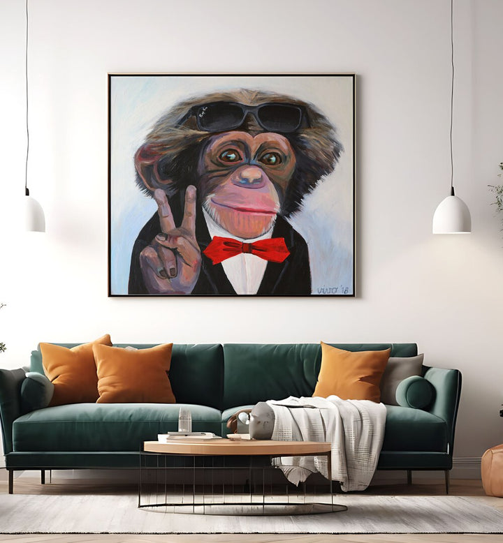 Vibrant COOL PRIMATE CHARM, COMIC POSTERS featuring a stylish monkey in a tuxedo, perfect for comic art lovers.