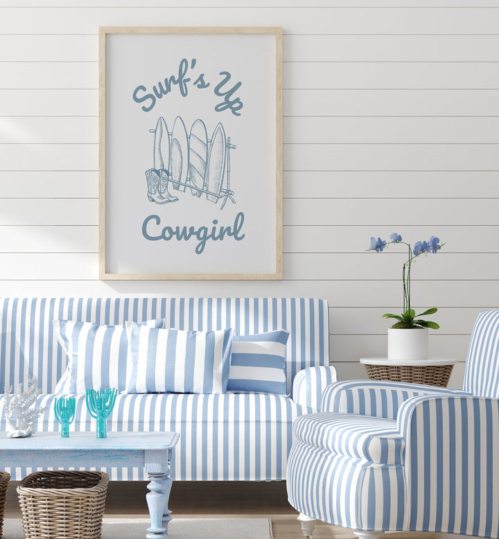 Surf's Up Cowgirl beach paintings feature a stylish blend of western and ocean vibes, perfect for adventurous decor.