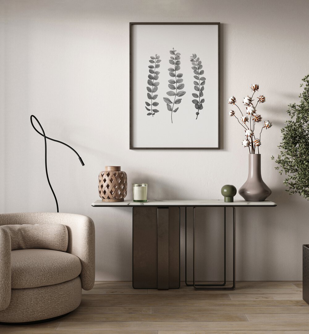 Elegant TWIGS, FLORAL FLOWER PAINTINGS displayed in a chic living space with modern decor and natural accents.