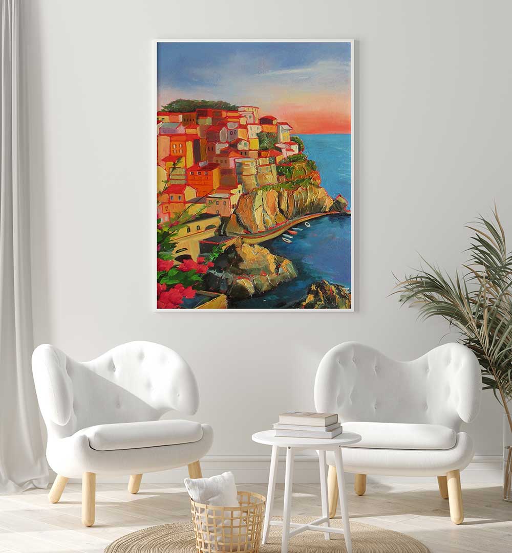 ONE OF FIVE IN CINQUE TERRE , LANDSCAPE PAINTINGS