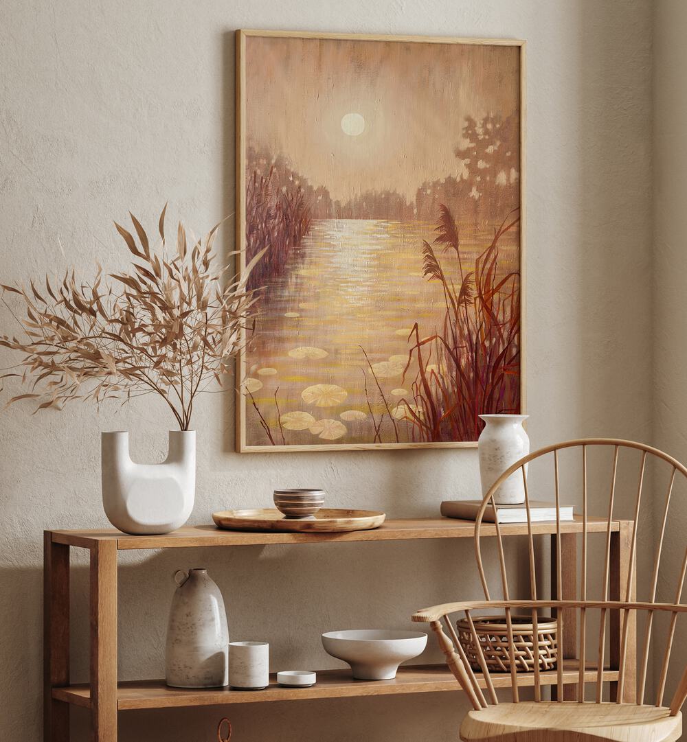 POND WITH REEDS AT SUNSET, LANDSCAPE PAINTINGS bring serene beauty and vibrant hues to your living space.