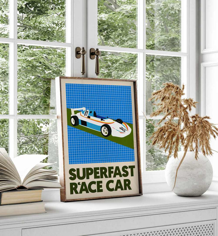 Stylish SUPERFAST RACE CAR CAR POSTERS on display, perfect for racing enthusiasts and home decor lovers alike.