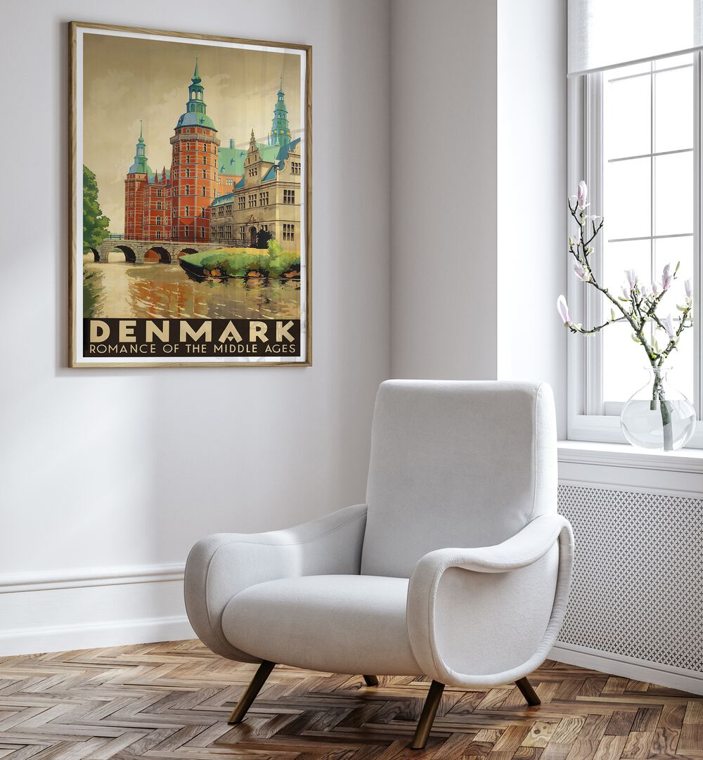 Stylishly framed, the DENMARK I , VINTAGE TRAVEL POSTERS showcase Denmark's charm, perfect for any living space.