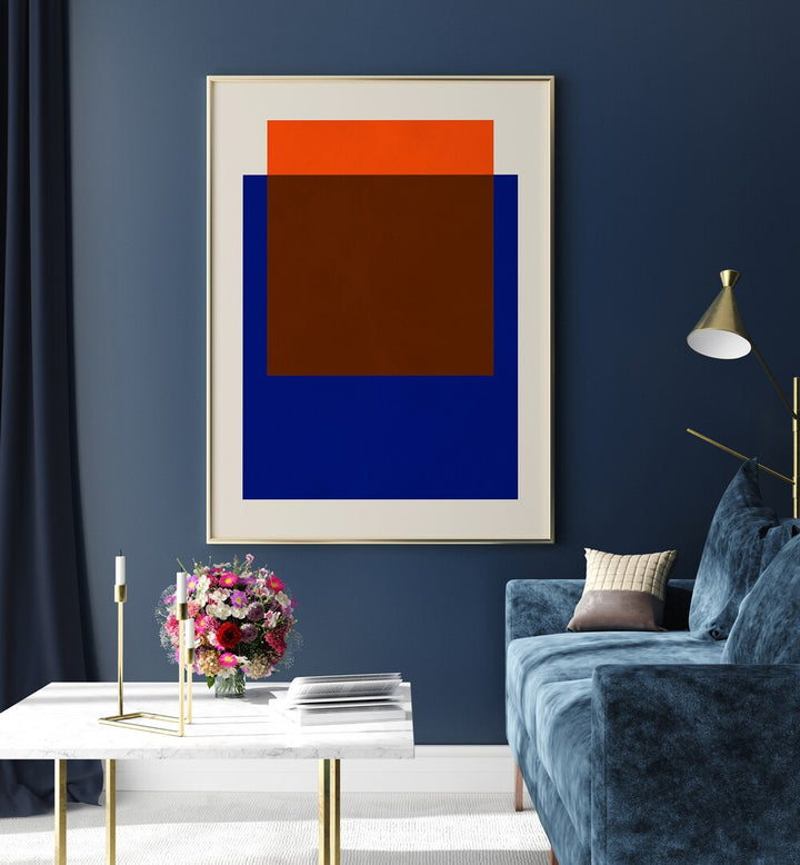 Bright and modern living room featuring COLORFUL OVERLAY III, GEOMETRIC ART PRINTS, enhancing stylish decor elements.