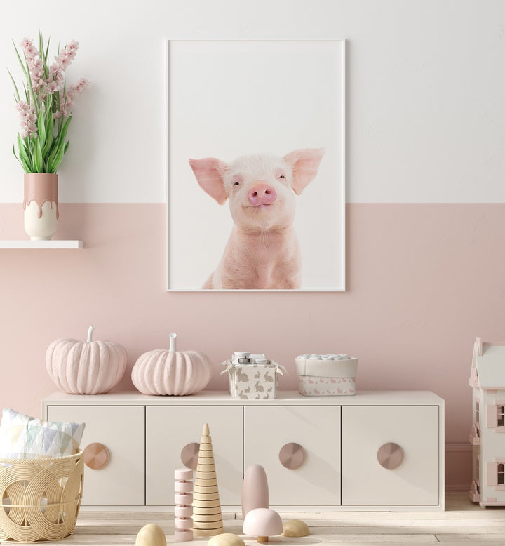 Adorable BABY PIG wall art, perfect for KIDS ROOM PAINTINGS, adding charm to any nursery or playroom decor.