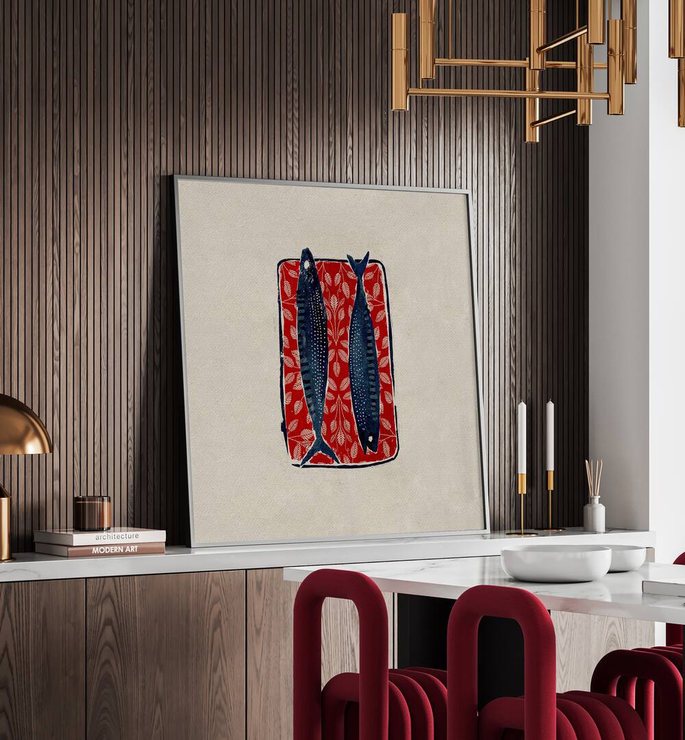 Stylish SARDINE IN RED, KITCHEN POSTERS enhance your culinary space with gourmet seafood elegance.