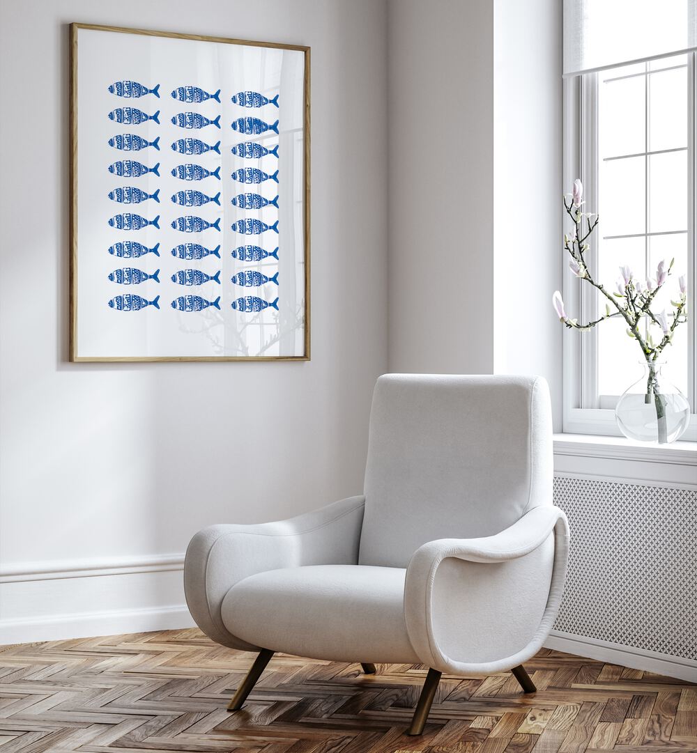 Stylish FISH ROW, BEACH PRINTS artwork in a modern setting, perfect for coastal home decor.