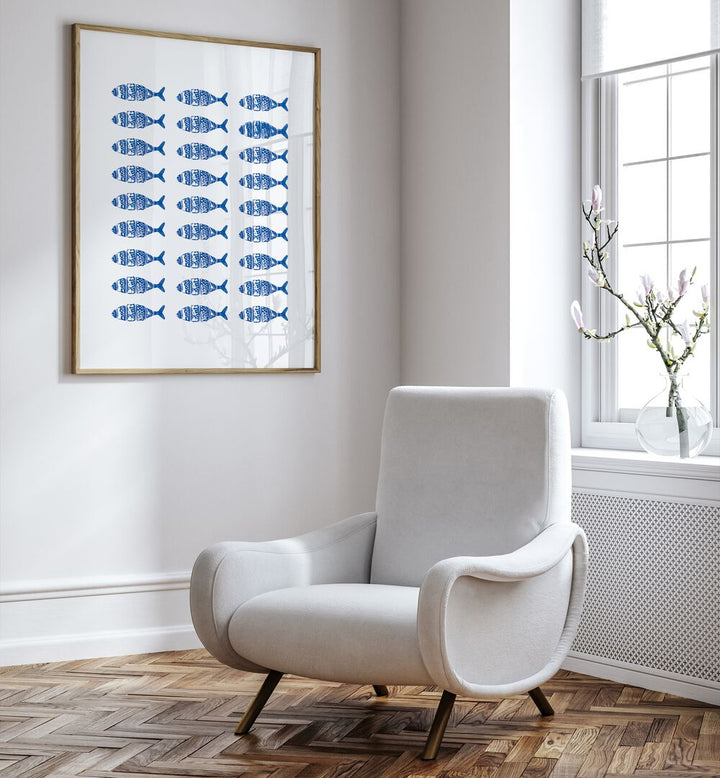 Stylish FISH ROW, BEACH PRINTS artwork in a modern setting, perfect for coastal home decor.