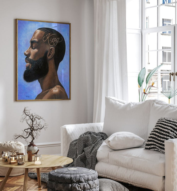 Elegant KING, AFRICAN ART PAINTINGS displayed in a stylish living room, showcasing sophistication and power.