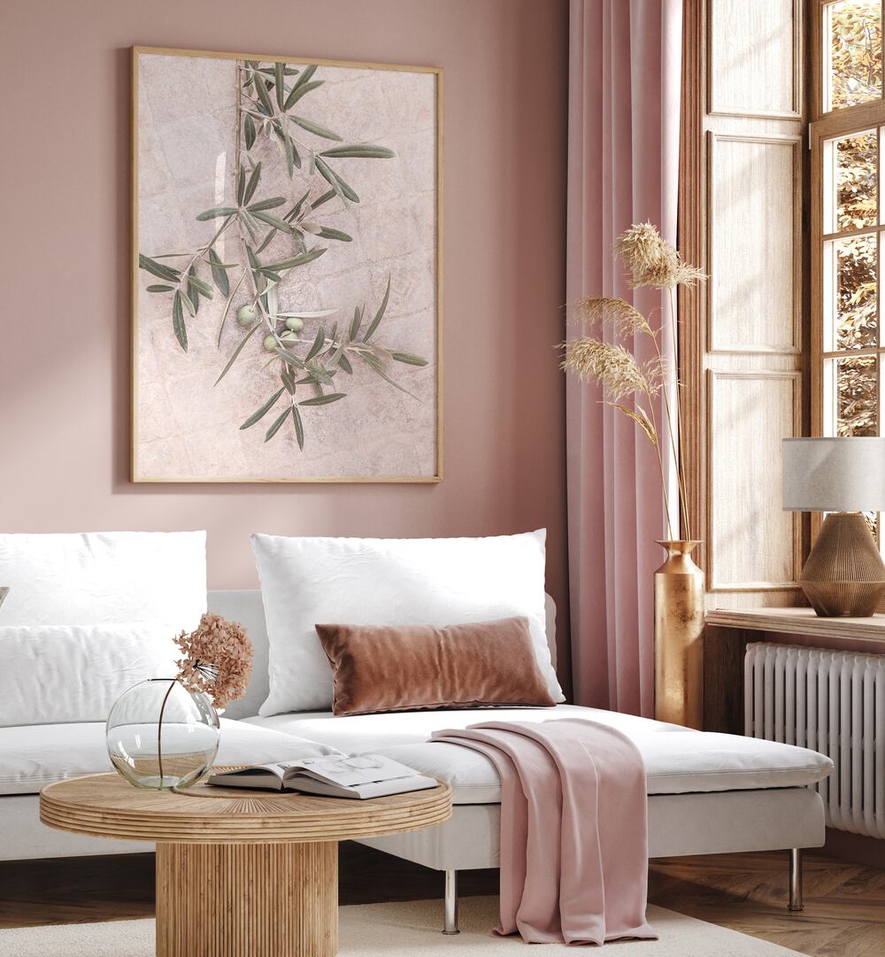 Bright living room featuring SPANISH TILES and FLORAL FLOWER PAINTINGS, enhancing modern interior design aesthetics.