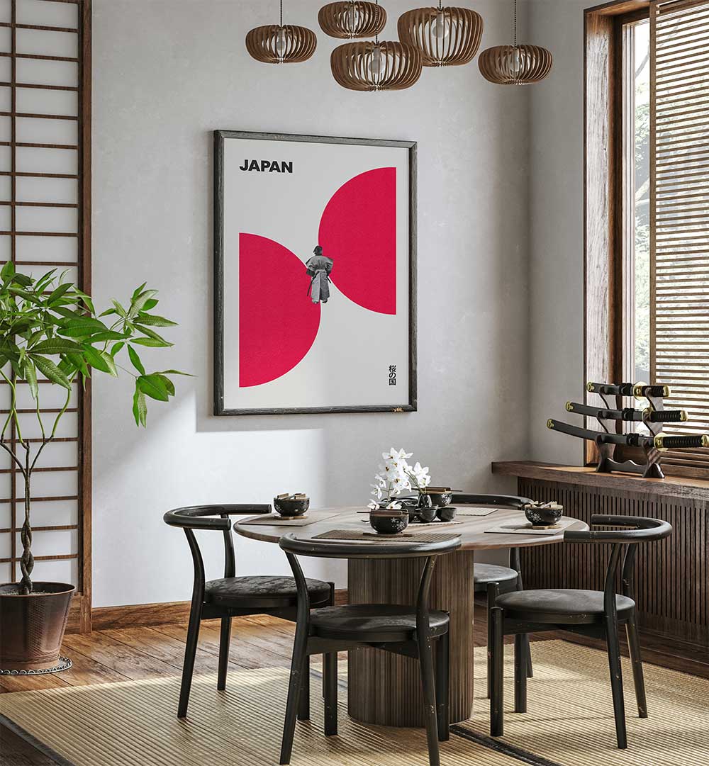 Modern dining space featuring JAPAN WAY, JAPANESE PAINTINGS, enhancing the room's elegance and style.