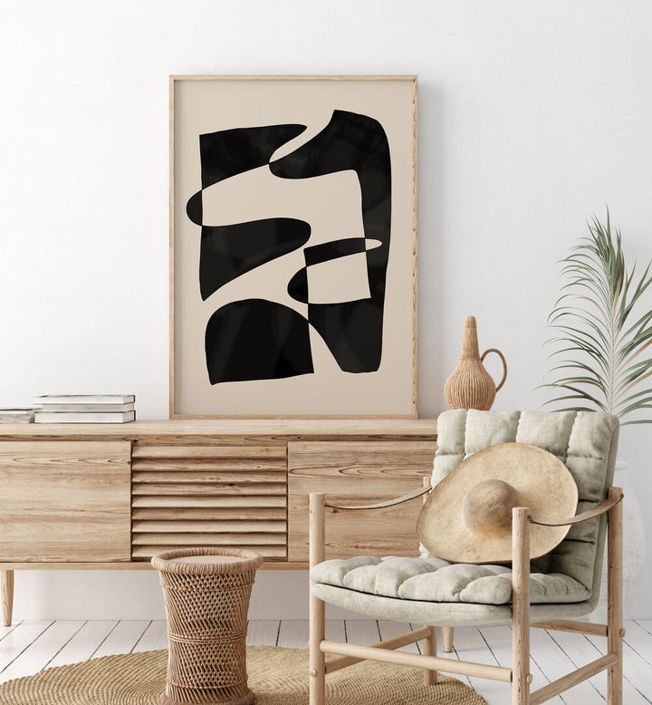 Black and White Line Series VI, abstract paintings showcasing modern art's elegance in a stylish living space.