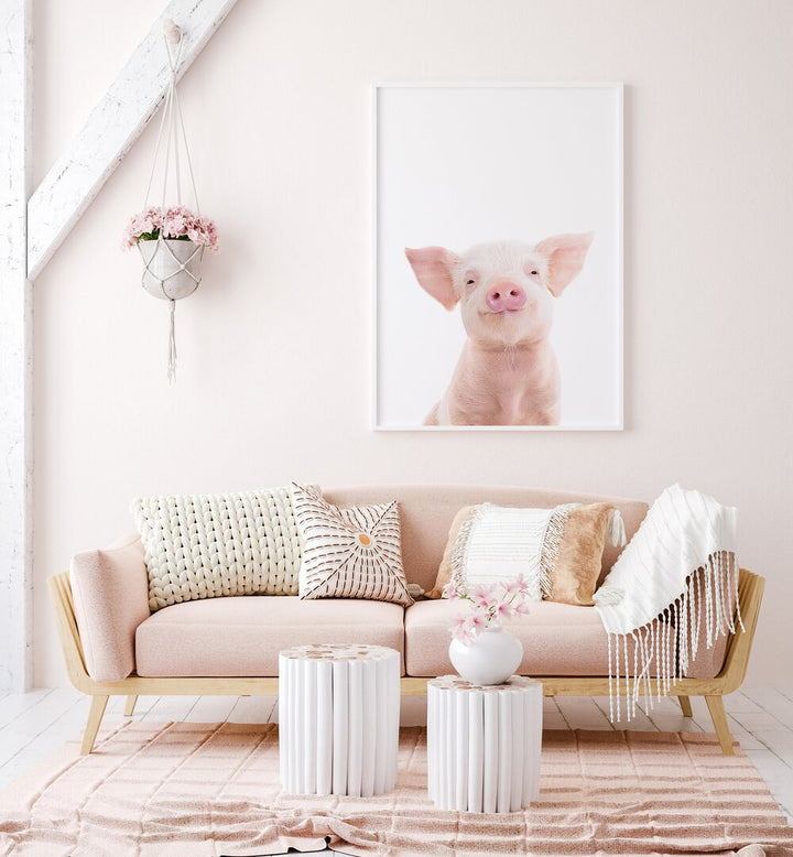 Charming BABY PIG painting enhancing a cozy kids' room, perfect for playful decor and delightful vibes. Ideal for nurseries!