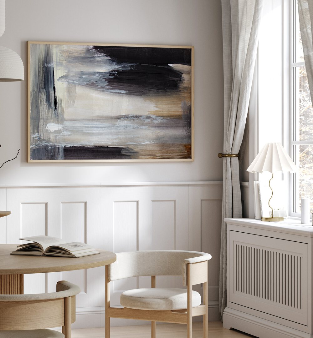 CALICO, ABSTRACT PAINTINGS showcased in a stylish living room with natural light and modern decor elements.
