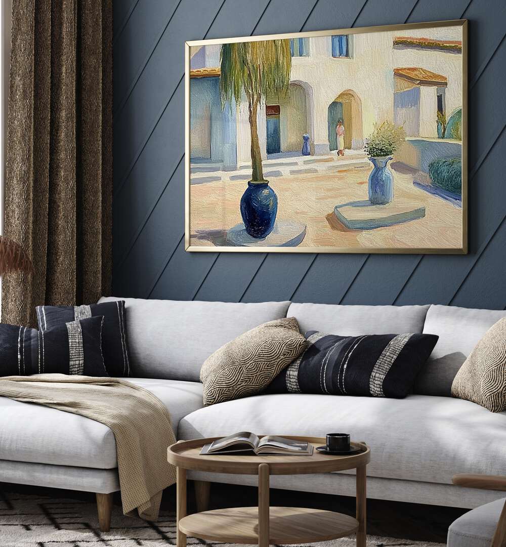 Charming HOUSE IN A COURTYARD artwork, blending elegance and modern comfort in stunning architectural design.