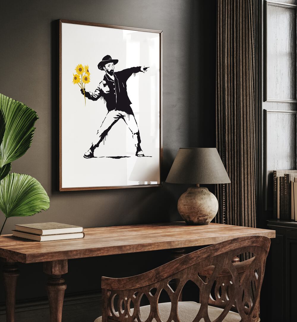 Stylish living space featuring VINCENT SUNFLOWERS, WALL ART PRINTS by Dikhotomy, adding warmth and elegance.