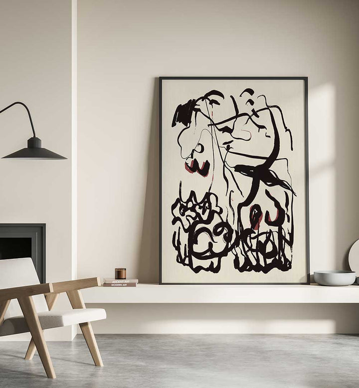 BLACK LINES AND SUBTLE RED ACCENTS , ABSTRACT PAINTINGS