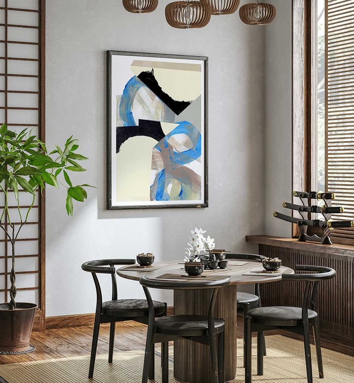 Stunning BLUE NEUTRAL BEIGE I, ABSTRACT PAINTINGS adds elegance to any space with its soothing blue and beige tones.