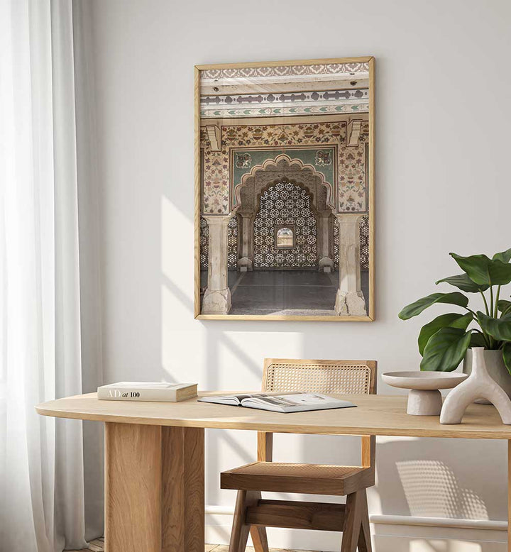 ORNATE ARCHWAY , INDIAN ART PAINTINGS framed wall art showing detailed Mughal archway lattice and floral frescoes