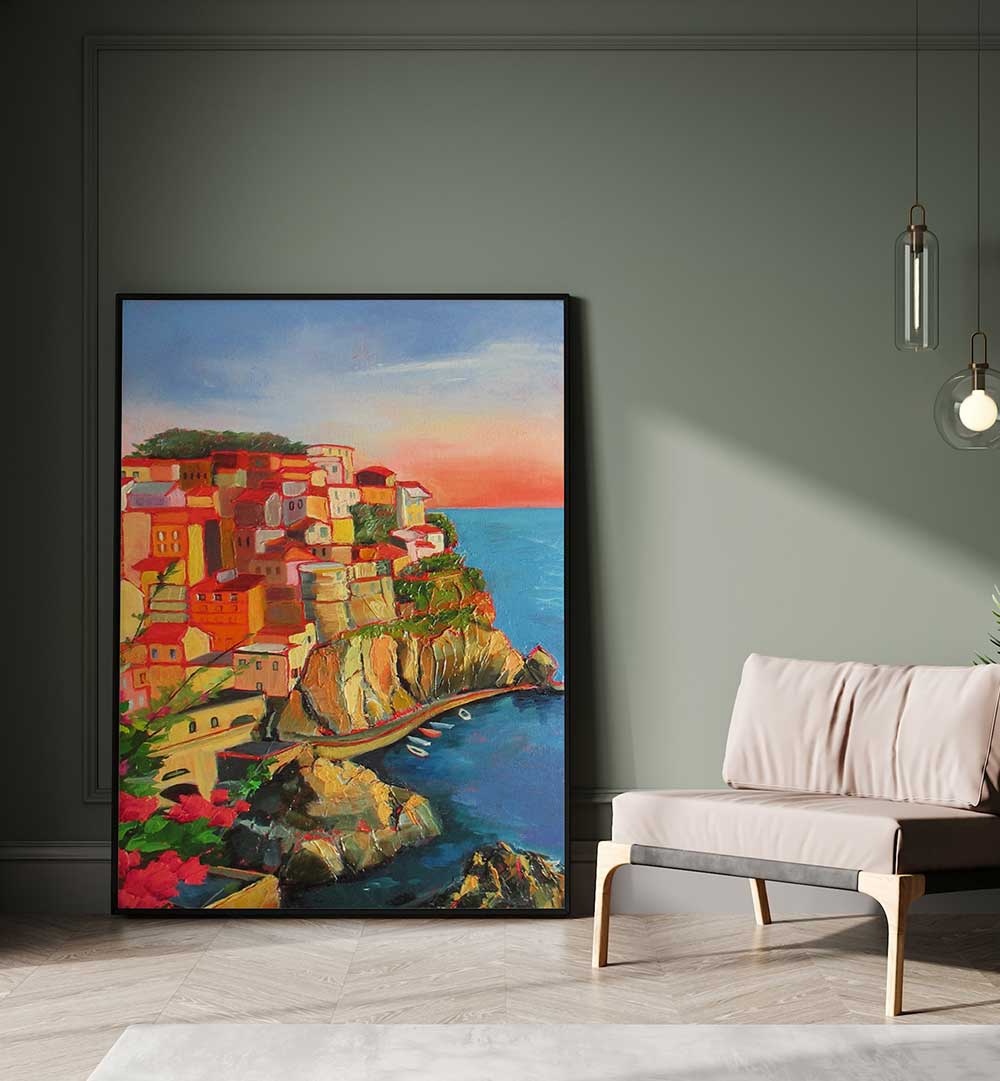ONE OF FIVE IN CINQUE TERRE , LANDSCAPE PAINTINGS