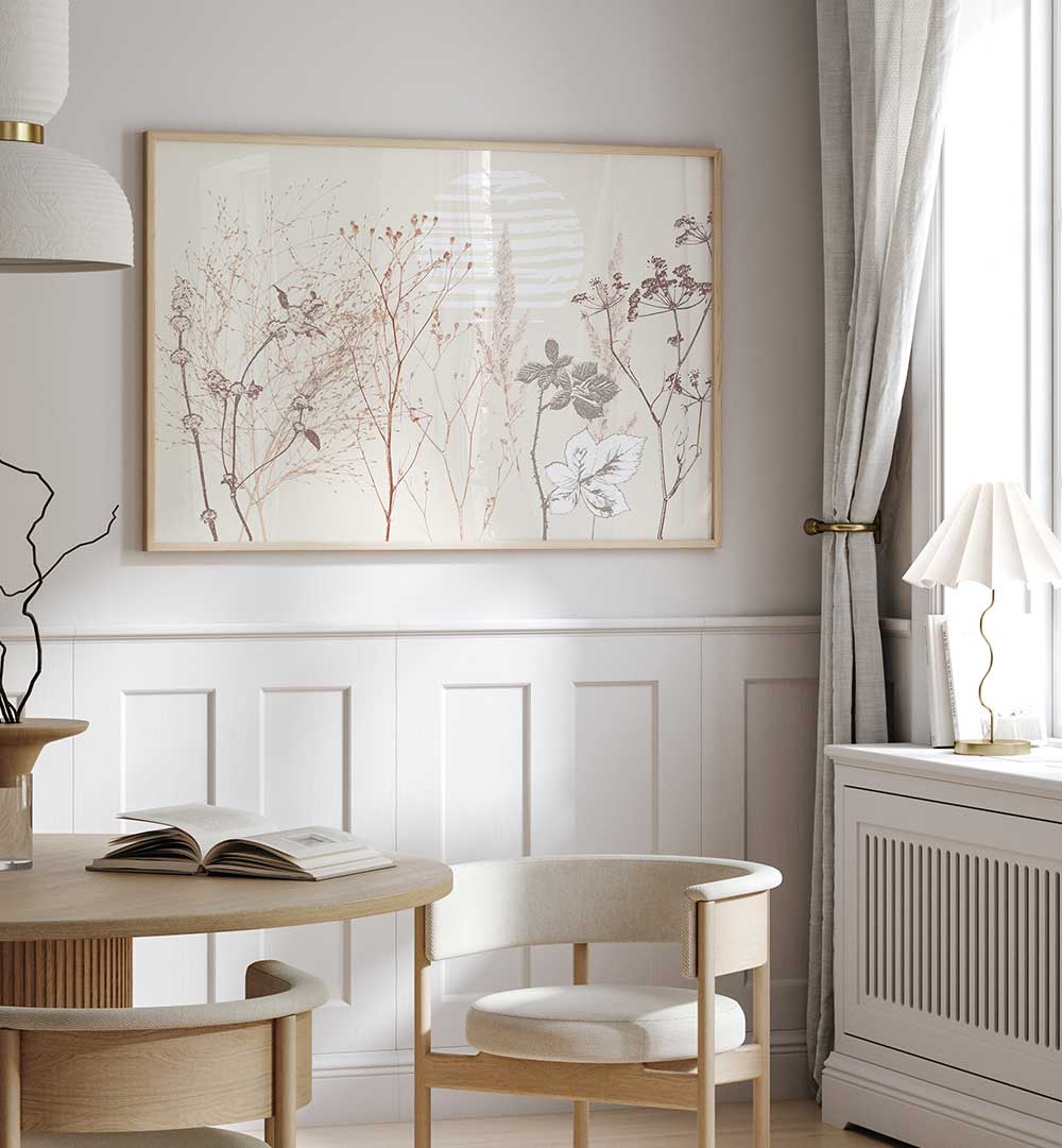 Elegant PLANT CALMING I, FLORAL FLOWER PAINTINGS enhance your space with serene floral brushstrokes and art nouveau charm.