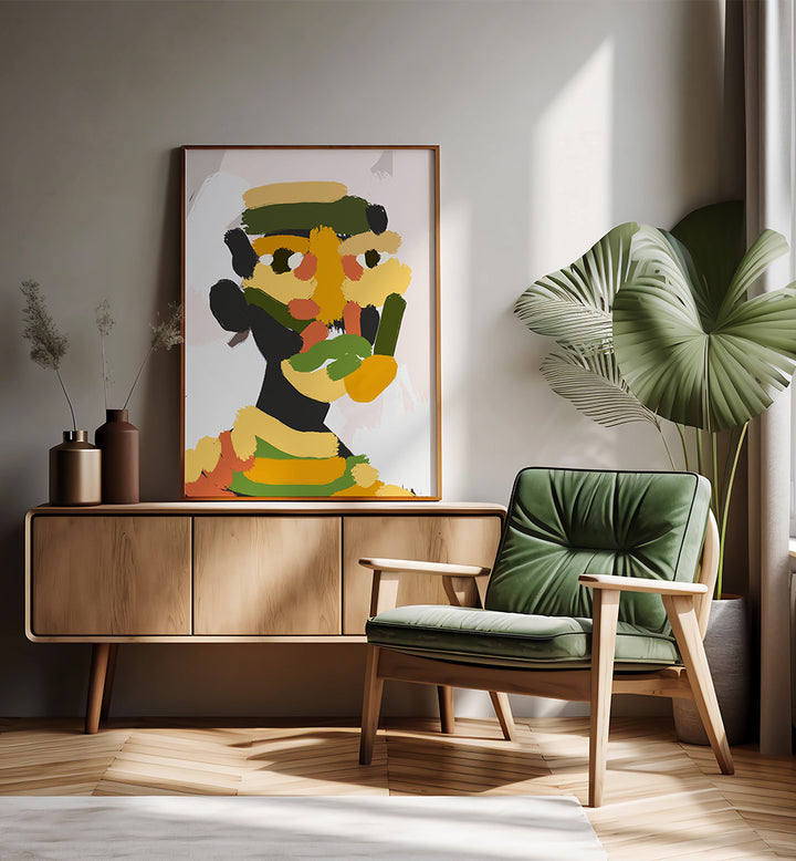 YELLOW GREEN TRIBAL PORTRAIT , PORTRAITS & FIGURATIVE ILLUSTRATIONS